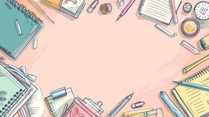 Vibrant Artistic Workspace with Colorful Stationery Items for Creative Projects and Text Space