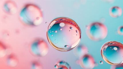 Abstract oil droplets floating on water, isolated on a gradient background 