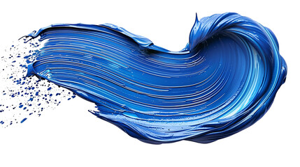 Twisted blue paint brush strokes isolated on transparent background. 