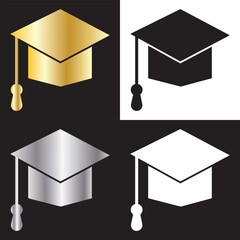 Education icon, golden, silver, white, and black graduation cap icon. EPS 10