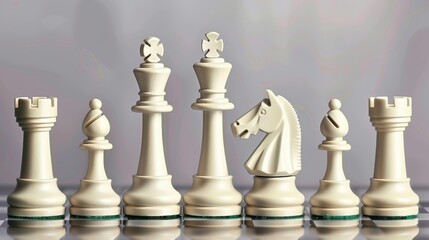 minimalist studio photo of chess pieces arranged in a pattern