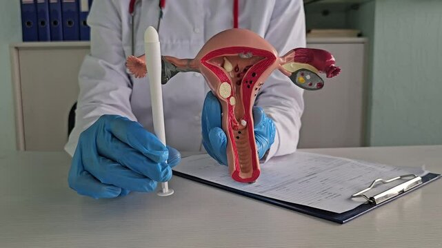 Medical suppositories and female uterus in hands of doctor