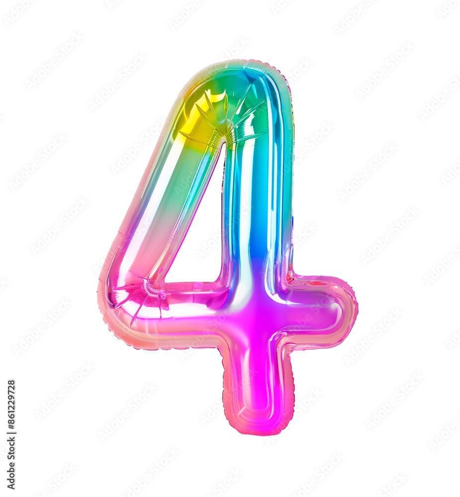 Fototapete ai generated photo with inflatable multicolored neon number 4. minimalistic balloon isolated on a tr