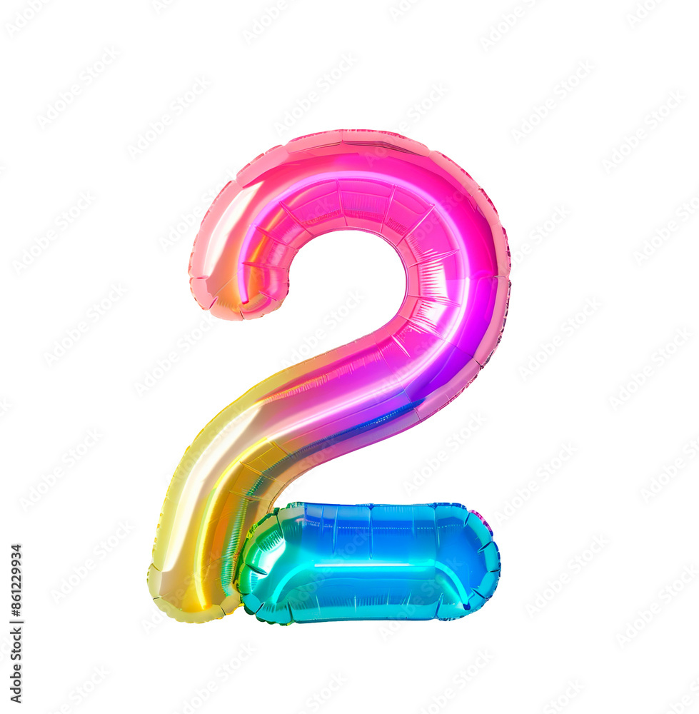 Fototapete ai generated photo with inflatable multicolored neon number 2. minimalistic balloon isolated on a tr
