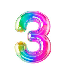 AI generated photo with inflatable multicolored neon number 3. Minimalistic balloon isolated on a transparent background
