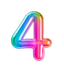 AI generated photo with inflatable multicolored neon number 4. Minimalistic balloon isolated on a transparent background