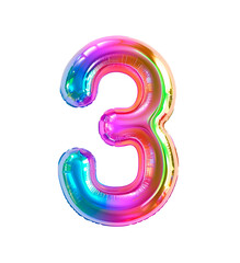 AI generated photo with inflatable multicolored neon number 3. Minimalistic balloon isolated on a transparent background