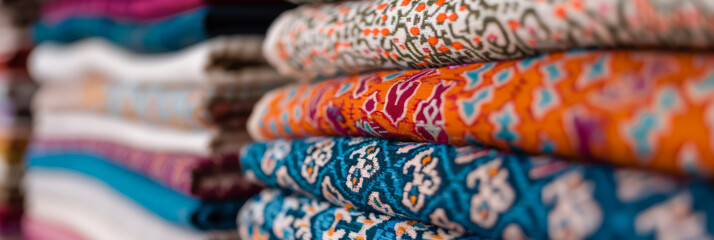 Richly embroidered silk textiles against well-coordinated background displays 