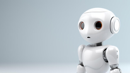 Fototapeta premium Minimalist robot design with speech bubble, black and white color scheme, modern and sleek.