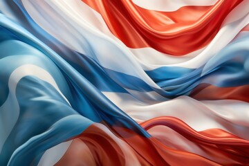 Wavy, silk-like fabric blends red, white, and blue colors, resembling the abstract representation of multiple flags.