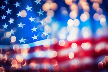 A vibrant, bokeh-styled image of the American flag with lights creating a festive, patriotic ambiance.