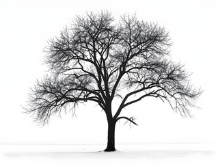 Obraz premium Minimalist Line Art of a Bare Tree Silhouette on a White Background