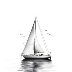 Fototapeta premium Sleek Modern Line Drawing of Sailboat on Calm Waters with Clean Minimalist Design