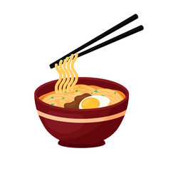 Noodle Ramen Japanese Food with Chopstick Vector Illsutration