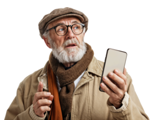 Staying Connected in a Digital Age: Senior Men Embrace Smartphones. senior men actively participating in the digital world. From casual browsing to surprised reactions