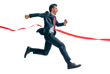 From Boardroom to Victor's Podium: A Seasoned Executive, Clothed in the Armor of Success, Breaks Through the Finish Line in a Testament to Tenacity and Vision.