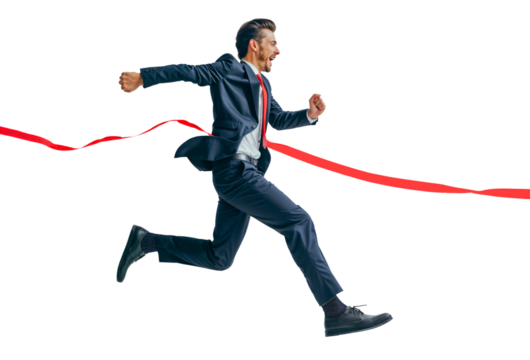 From Boardroom to Victor's Podium: A Seasoned Executive, Clothed in the Armor of Success, Breaks Through the Finish Line in a Testament to Tenacity and Vision.