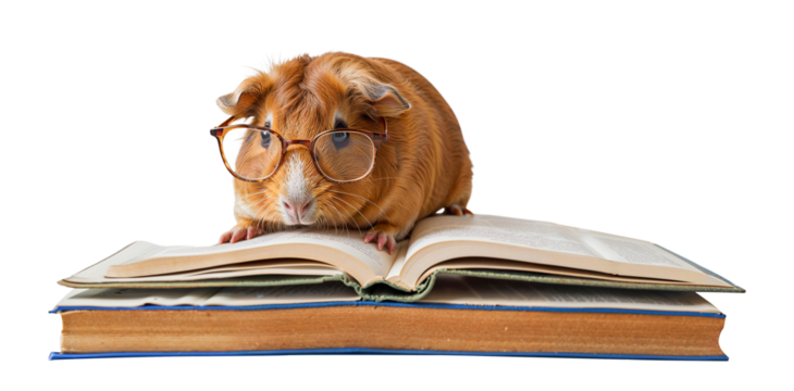 A World of Knowledge at Their Tiny Paws: Adorable Guinea Pigs Explore the Written Word. A Scholarly Student. the guinea pig's soft fur and the intricate details of the book's pages.
