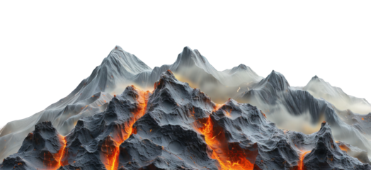 lava mountain isolated on transparent background ,hot lava hills ,generative ai