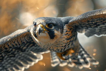 Majestic Peregrine Falcon in Flight with Sunlit Background