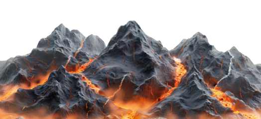 lava mountain isolated on transparent background ,hot lava hills ,generative ai