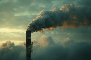 smoking chimney of a factory against the background of a smoky sky