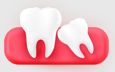 Tooth with gum, 3D illustration of a tooth on a light background.