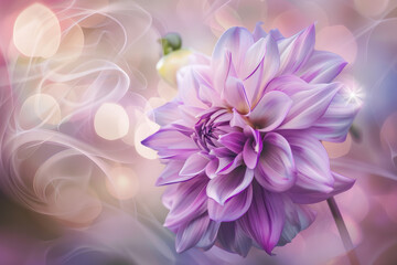 Fototapeta premium Vibrant Purple Dahlia Flower with Soft Bokeh Background and Artistic Lighting Effects