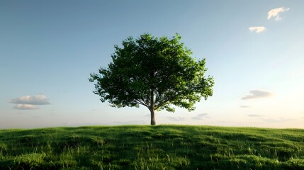 Obraz premium Single big green leafy tree background, nature environment concept. illustration, fantasy. copy space. mockup.