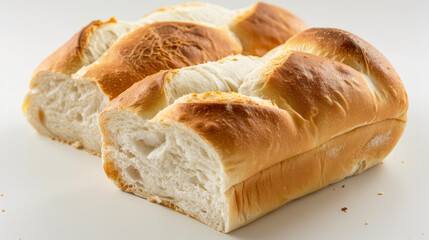 Naklejka premium A bread roll cut in half, with the top half facing up.
