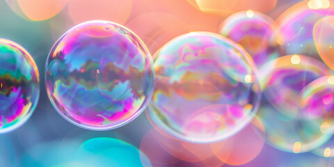 Pastel Orange Soap Bubbles in Microscopic Close Up with Spherical Patterns