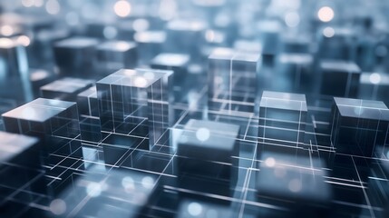 Obraz premium 5. Generate a dynamic grid of interconnected squares and rectangles, textured with a subtle gradient from light blue to white, enhancing your presentation with a futuristic touch.