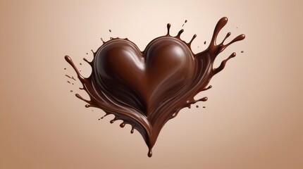A chocolate heart shaped with chocolate splashing out, romanticism, love, a digital rendering.