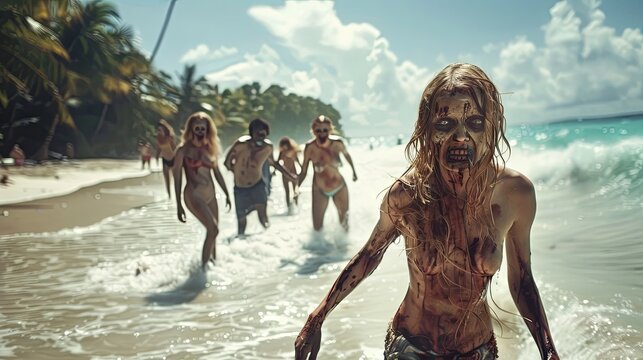 zombi party on the tropical beach, hallowen concept