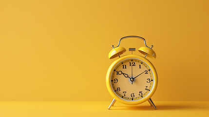 Ringing twin bell vintage yellow classic alarm clock.