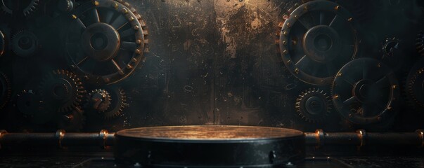 Naklejka premium Vintage industrial background with rusty gears and metallic textures, perfect for steampunk themes or mechanical designs.