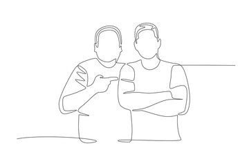 A father who is proud of his son. Father's day concept one-line drawing