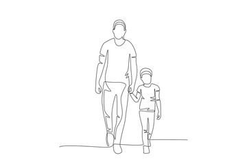 Father and son walking. Father's day concept one-line drawing