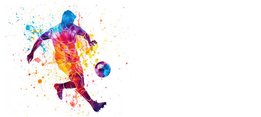 Fototapeta premium Dynamic Abstract Soccer Player in Action with a Colorful Artistic Explosion - Generative ai