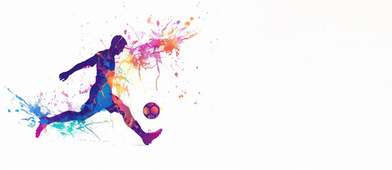 Dynamic Abstract Soccer Player in Action with a Colorful Artistic Explosion - Generative ai