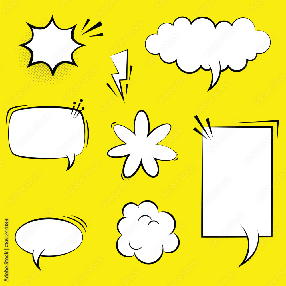 Aufkleber Set of speech bubbles. set of blank comic bubbles and elements. chat boxes shapes. speak bubble text, chatting box, message box. vector illustration