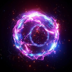 Neon Energy Sphere Surrounded by Dynamic Particles