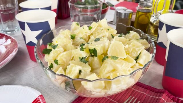 Fiestas patrias Chile national day set grill flags papas potato salad