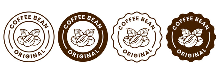 Coffee shop logo. Retro badge coffee bean and leaf branch with mountain natural icon line stamp logo vector design in vintage hipster modern style, premium coffee shop bar brand symbol icon.