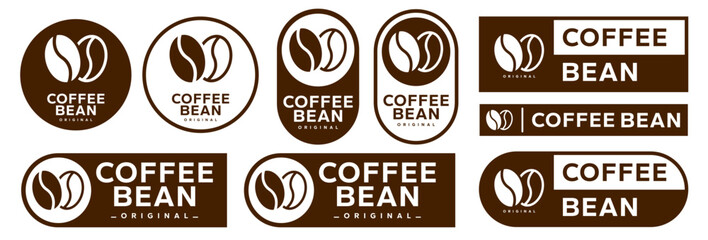 Coffee shop logo. Retro badge coffee bean and leaf branch with mountain natural icon line stamp logo vector design in vintage hipster modern style, premium coffee shop bar brand symbol icon.