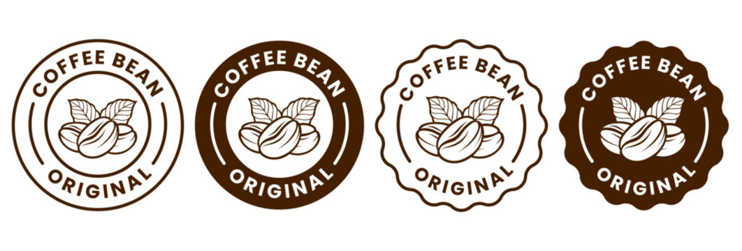 Coffee shop logo. Retro badge coffee bean and leaf branch with mountain natural icon line stamp logo vector design in vintage hipster modern style, premium coffee shop bar brand symbol icon.