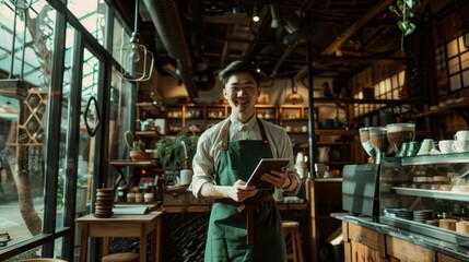 Fototapeta premium The barista with tablet