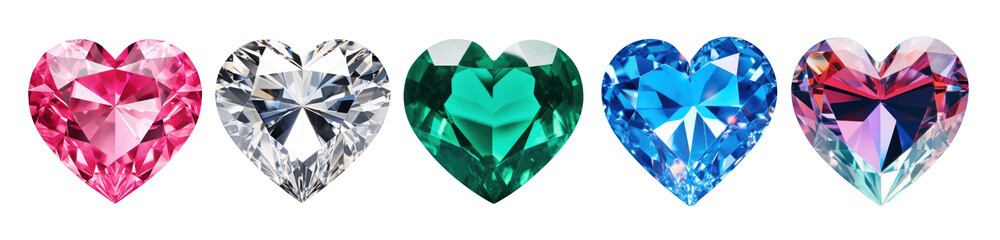 Fototapeta premium Heart shaped diamond png cut out element set