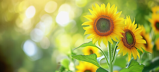Sunflowers floral background, copy space. Summer vibes