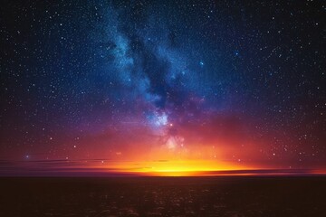Real Night Sky Stars Background With Natural Colourful Sky Gradient. Sunset, Sunrise Light And Starry Sky. Yellow And Black Colors